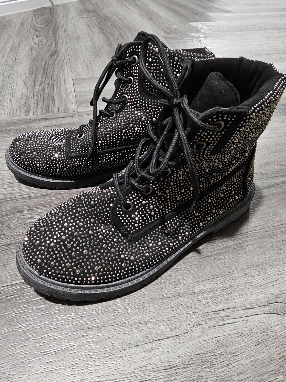 Rock & Candy Black Rhinestone Lace-Up Boots